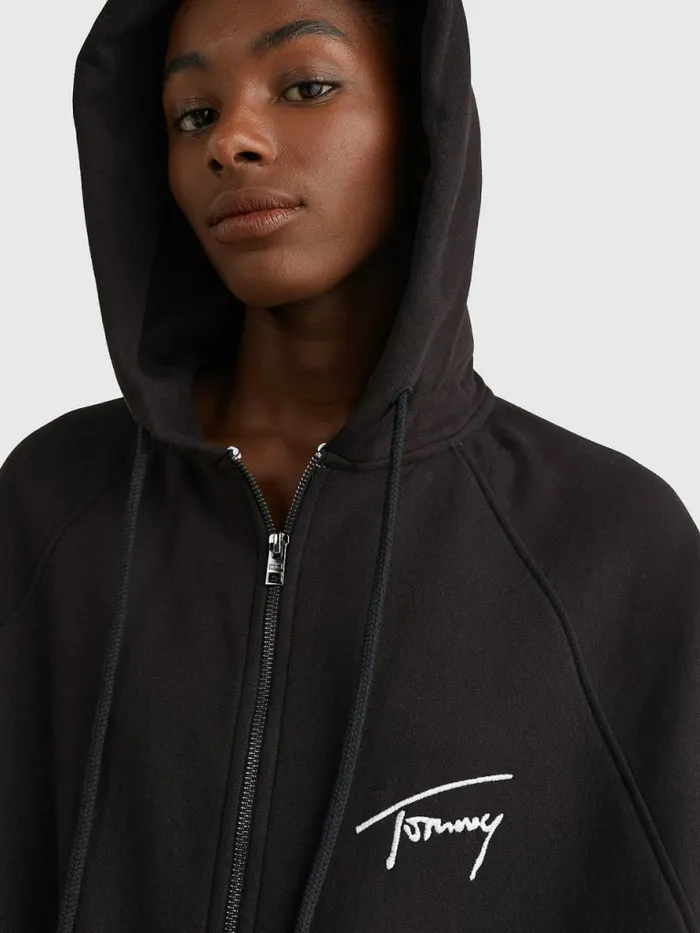 Tommy Hilfiger Signature Boxy ZipThru Hoody Black Womens Sweatshirts and Hoodies Casaul