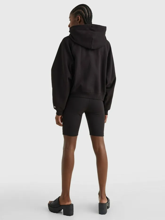 Tommy Hilfiger Signature Boxy ZipThru Hoody Black Womens Sweatshirts and Hoodies Casaul