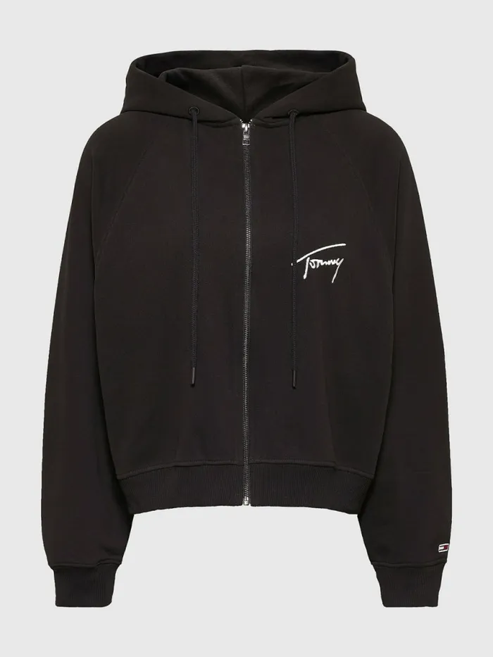 Tommy Hilfiger Signature Boxy ZipThru Hoody Black Womens Sweatshirts and Hoodies Casaul