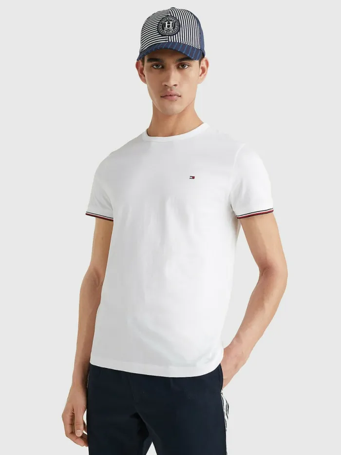 Tommy Hilfiger Signature Cuffs Organic Cotton TShirt White Mens TShirts Cheap On Sale Tommy Hilfiger Signature Cuffs Organic Cotton TShirt White Mens TShirts Cheap On Sale