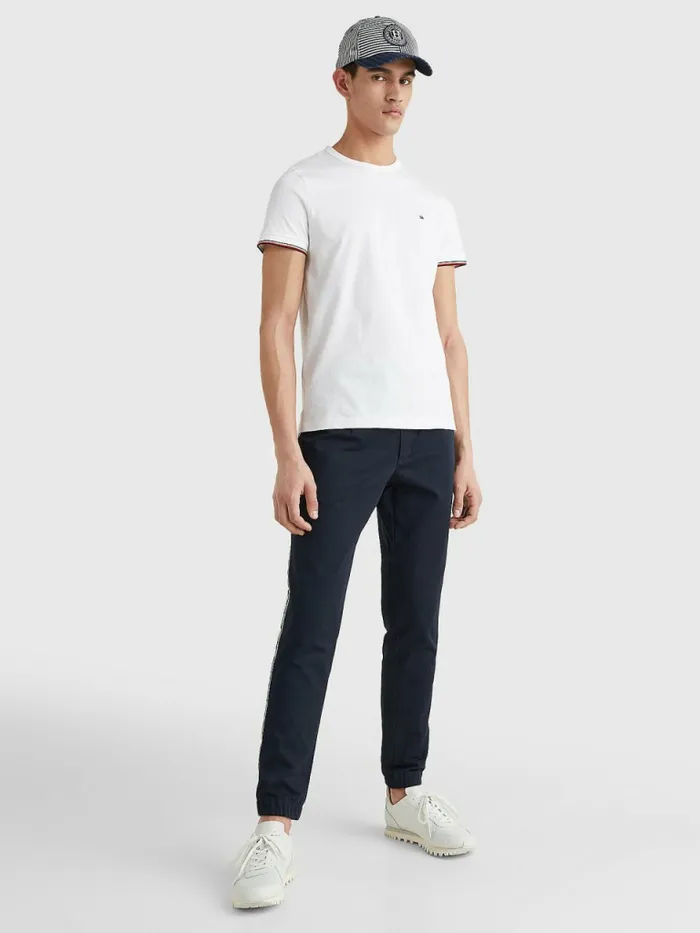 Tommy Hilfiger Signature Cuffs Organic Cotton TShirt White Mens TShirts Cheap On Sale