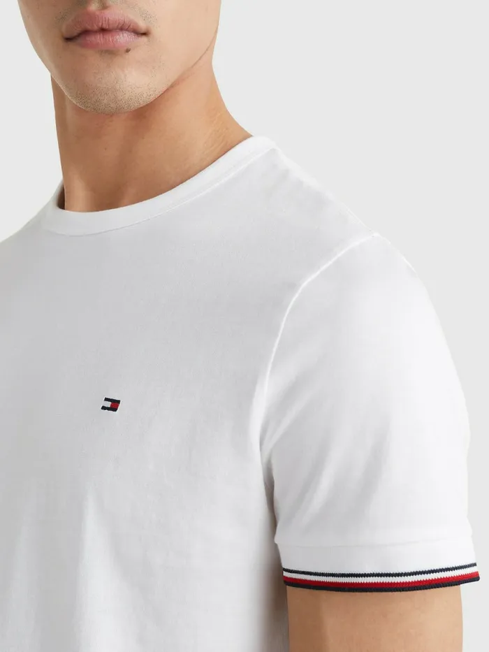 Tommy Hilfiger Signature Cuffs Organic Cotton TShirt White Mens TShirts Cheap On Sale