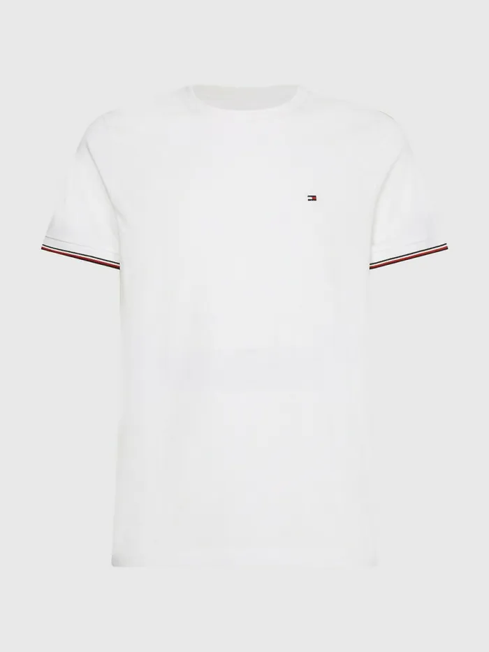 Tommy Hilfiger Signature Cuffs Organic Cotton TShirt White Mens TShirts Cheap On Sale