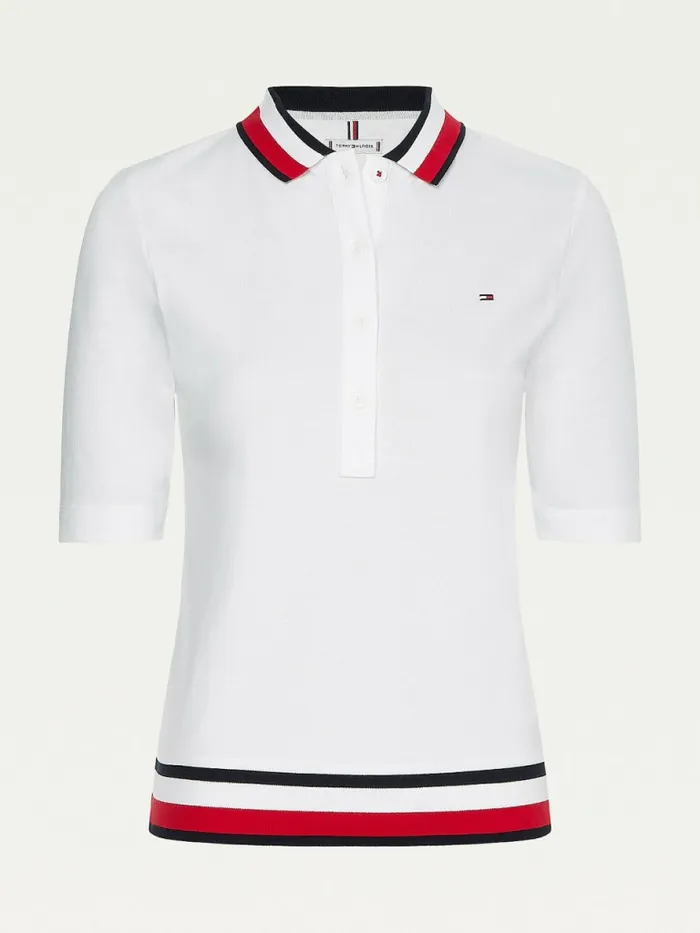 Tommy Hilfiger Signature Detail HalfSleeve Polo White Womens Polo Shirts Gift for Friend