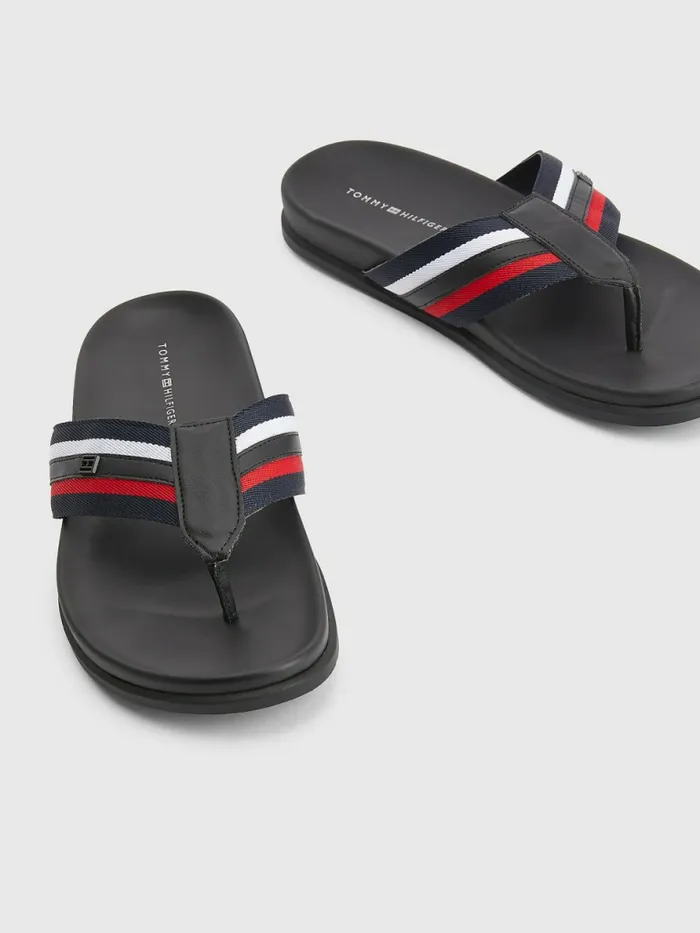 Tommy Hilfiger Signature Detailing Webbing Strap FlipFlops Rwb Mens Trainers Fashion