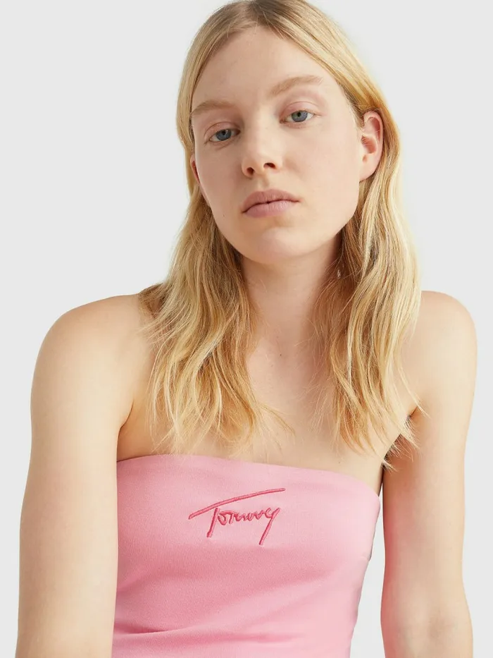 Tommy Hilfiger Signature Embroidery Bodycon Dress Fresh Pink Womens Dresses and Jumpsuits Popular