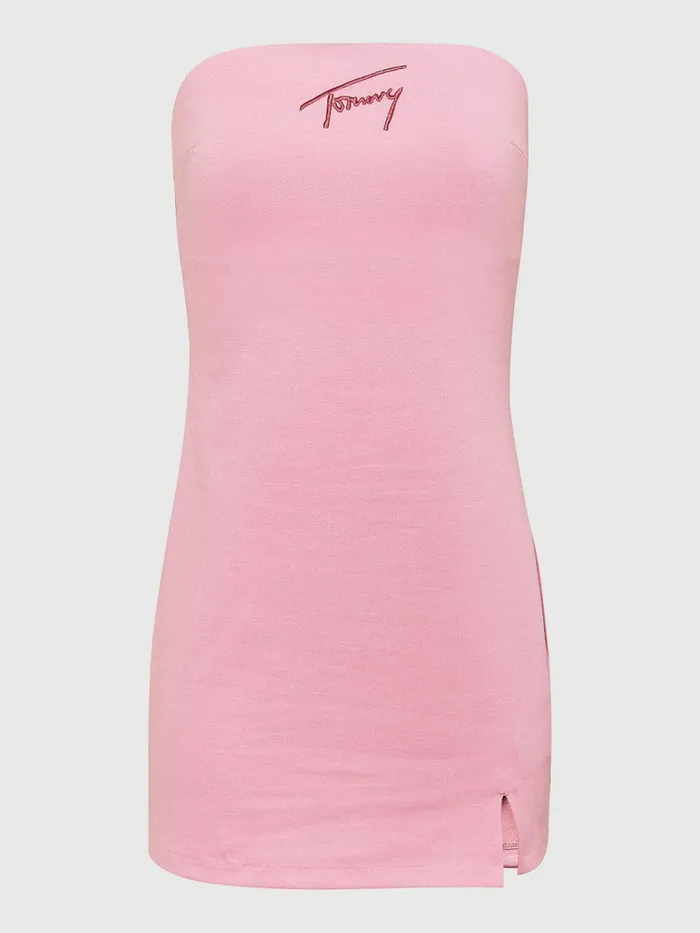 Tommy Hilfiger Signature Embroidery Bodycon Dress Fresh Pink Womens Dresses and Jumpsuits Popular