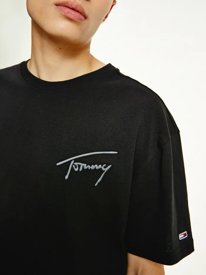 Tommy Hilfiger Signature Embroidery TShirt Black Mens TShirts Cheap On Sale