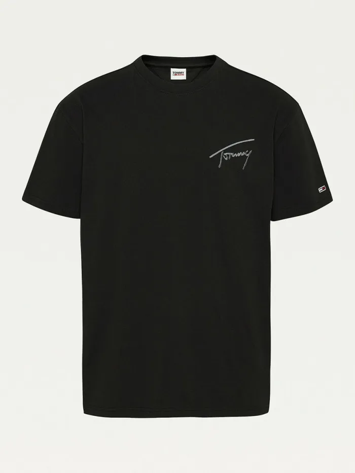 Tommy Hilfiger Signature Embroidery TShirt Black Mens TShirts Cheap On Sale