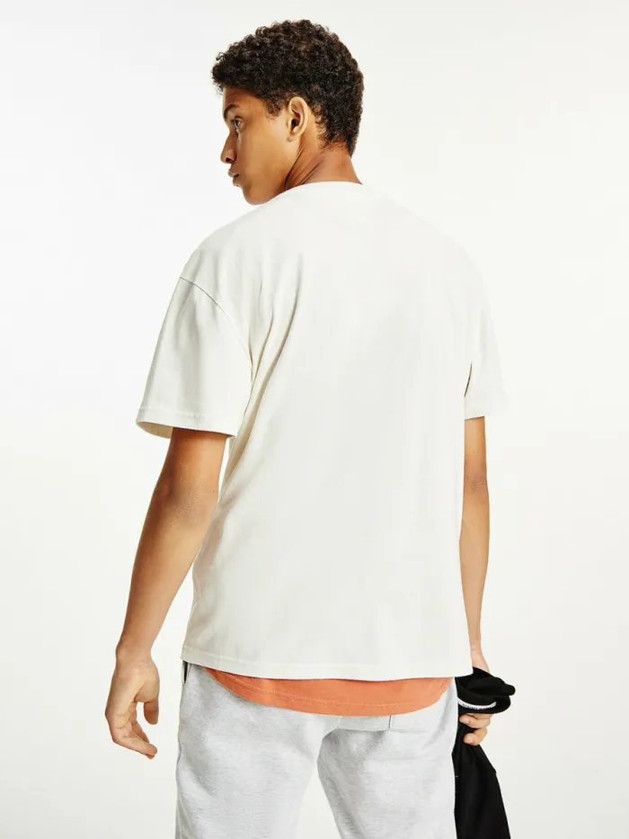 Tommy Hilfiger Signature Embroidery TShirt Ivory Mens TShirts On Sale