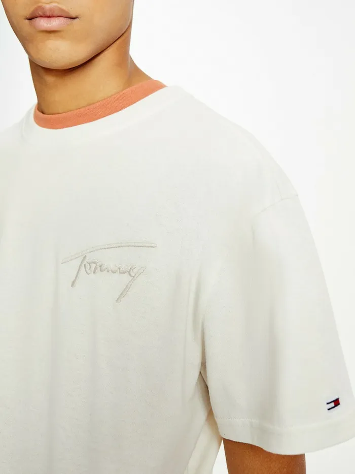 Tommy Hilfiger Signature Embroidery TShirt Ivory Mens TShirts On Sale