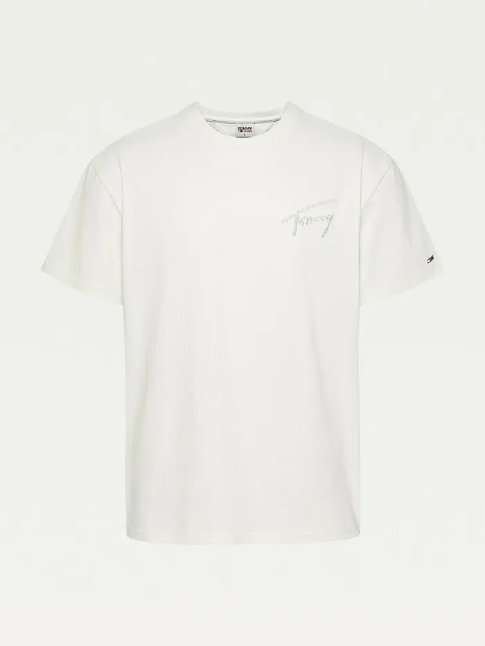 Tommy Hilfiger Signature Embroidery TShirt Ivory Mens TShirts On Sale