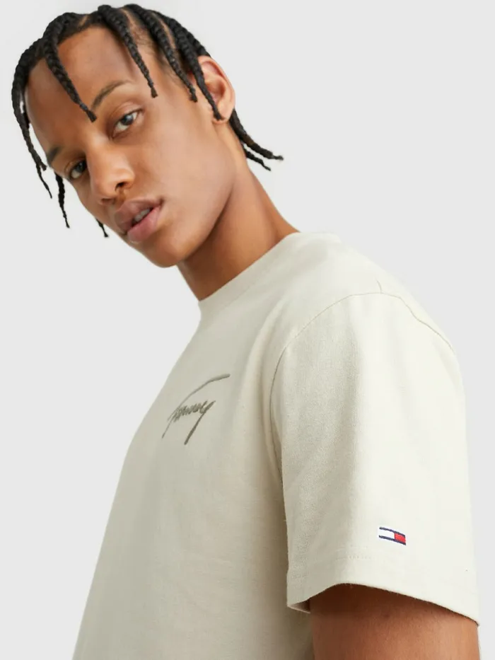 Tommy Hilfiger Signature Embroidery TShirt Savannah Sand Mens TShirts For Sale