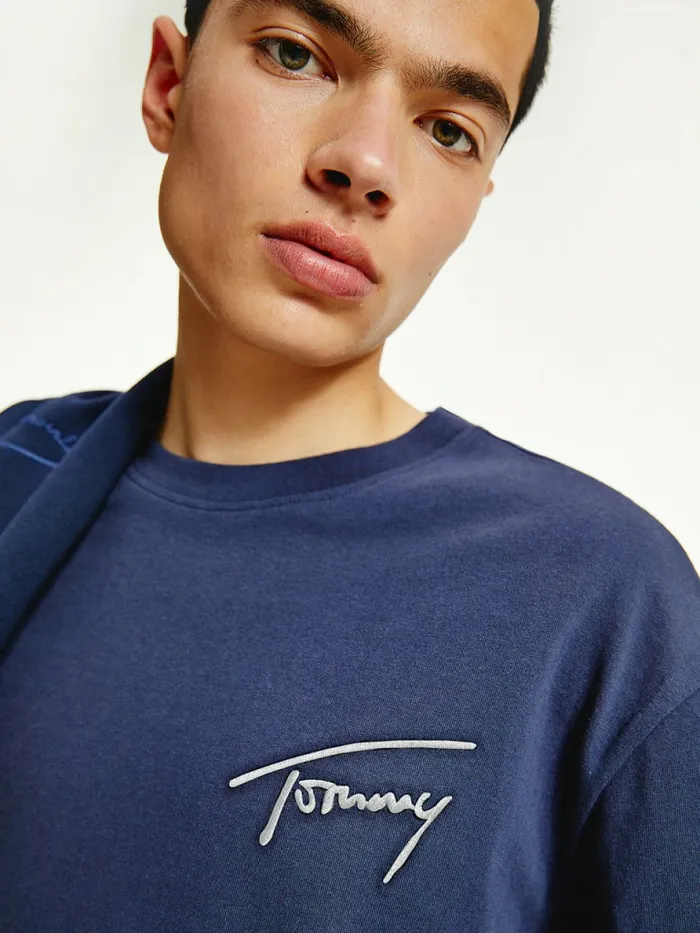 Tommy Hilfiger Signature Embroidery TShirt Twilight Navy Mens TShirts For Sale
