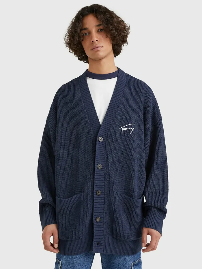 Tommy Hilfiger Signature Embroidery VNeck Knitted Cardigan Twilight Navy Mens Knitwear Fashion Tommy Hilfiger Signature Embroidery VNeck Knitted Cardigan Twilight Navy Mens Knitwear Fashion