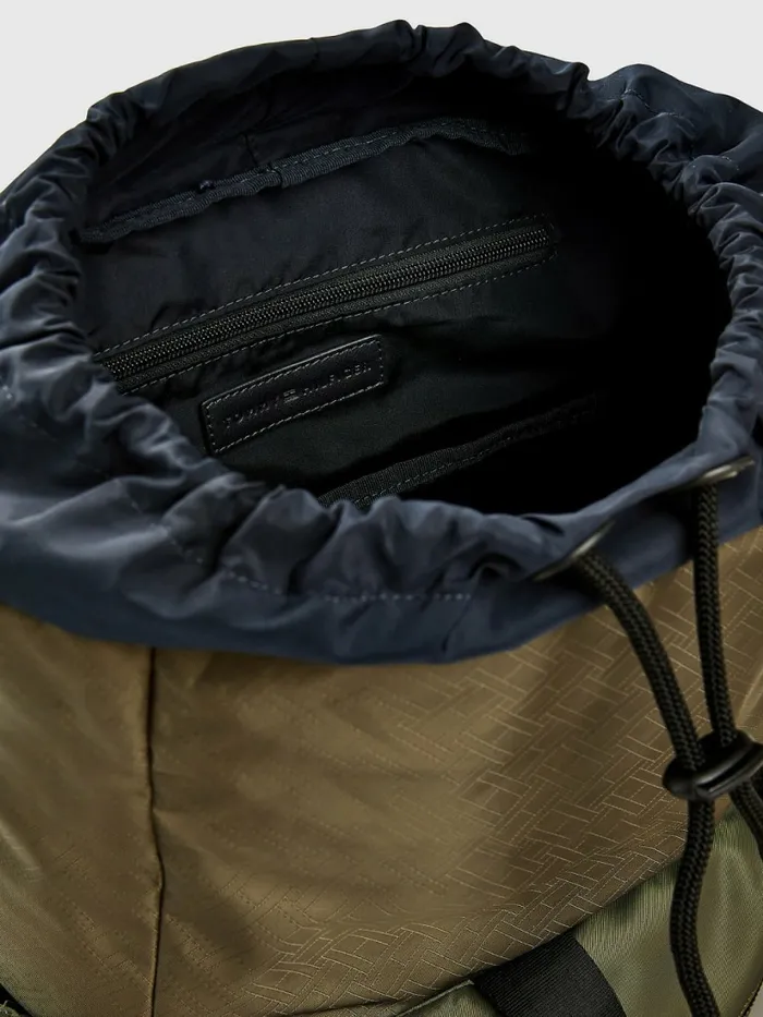 Tommy Hilfiger Signature Flap Backpack Army Green Flag Monogram Mens Bags On Sale