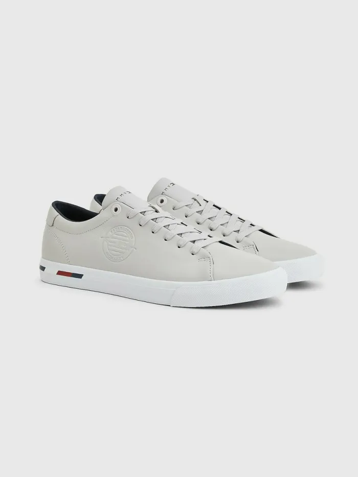 Tommy Hilfiger Signature Leather Logo Vulcanised Trainers Grey Whisper Mens Boots Casaul Tommy Hilfiger Signature Leather Logo Vulcanised Trainers Grey Whisper Mens Boots Casaul
