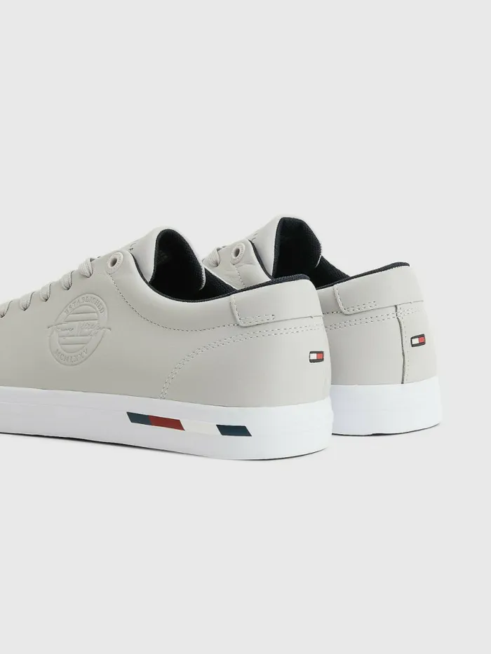 Tommy Hilfiger Signature Leather Logo Vulcanised Trainers Grey Whisper Mens Boots Casaul