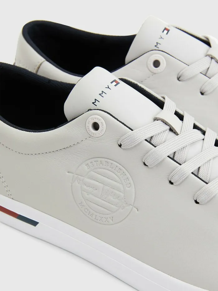 Tommy Hilfiger Signature Leather Logo Vulcanised Trainers Grey Whisper Mens Boots Casaul