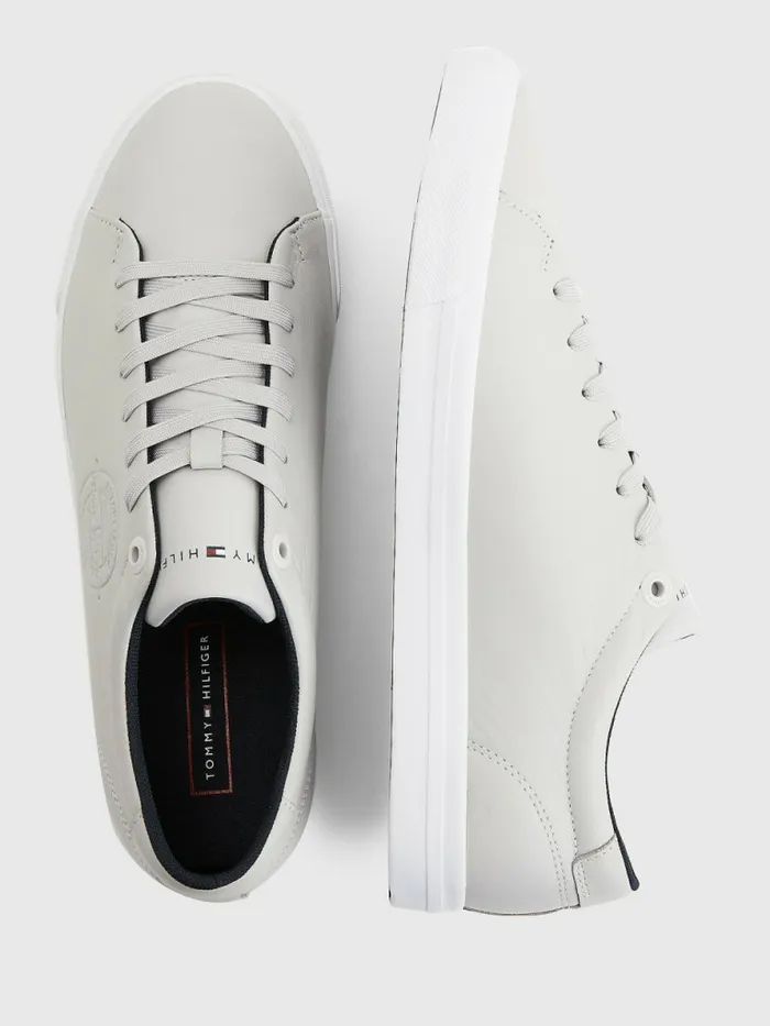 Tommy Hilfiger Signature Leather Logo Vulcanised Trainers Grey Whisper Mens Boots Casaul