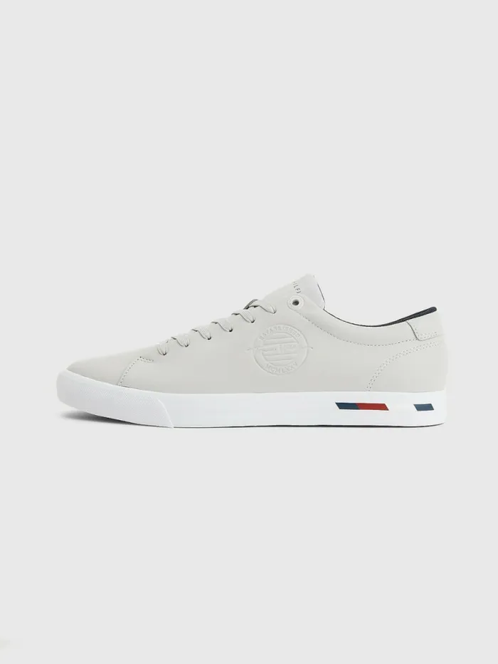 Tommy Hilfiger Signature Leather Logo Vulcanised Trainers Grey Whisper Mens Boots Casaul