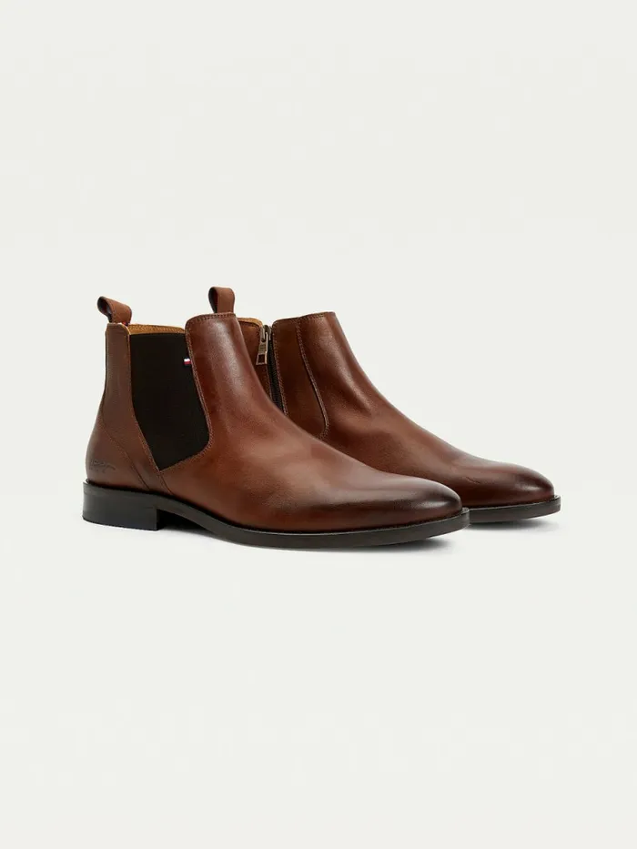Tommy Hilfiger Signature Leather ZipUp Chelsea Boots Warm Cognac Mens Boots Popular Tommy Hilfiger Signature Leather ZipUp Chelsea Boots Warm Cognac Mens Boots Popular