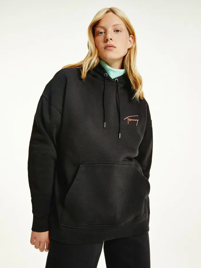 Tommy Hilfiger Signature Logo Oversized Hoody Black Womens Sweatshirts and Hoodies Sale Tommy Hilfiger Signature Logo Oversized Hoody Black Womens Sweatshirts and Hoodies Sale