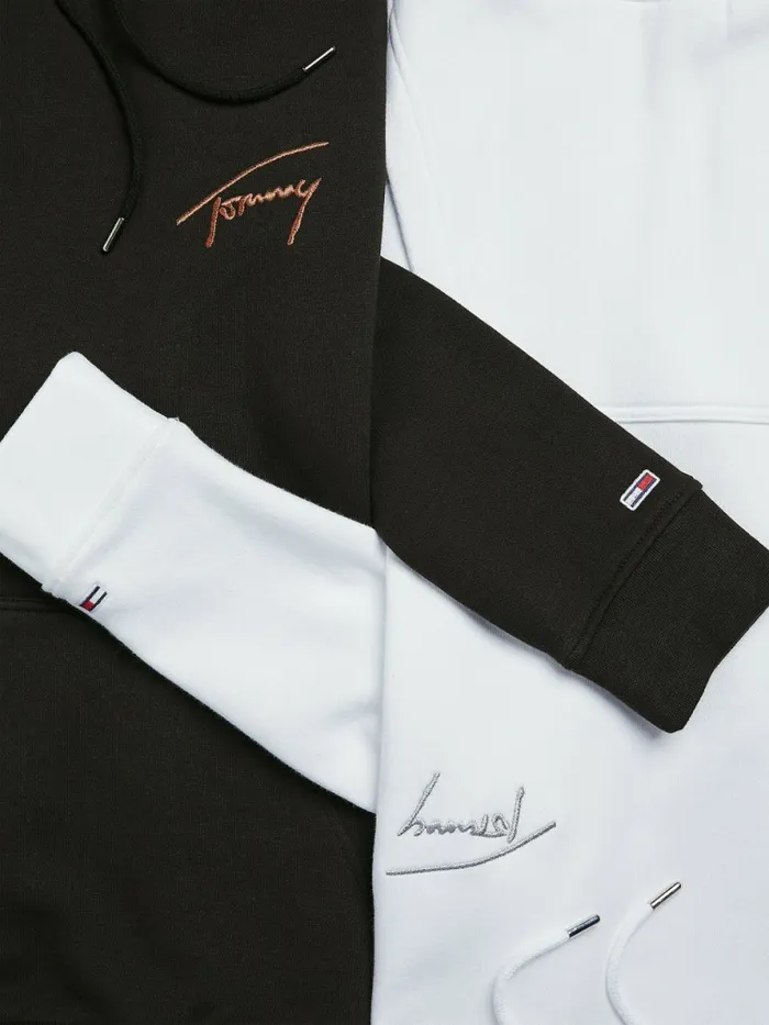 Tommy Hilfiger Signature Logo Oversized Hoody Black Womens Sweatshirts and Hoodies Sale