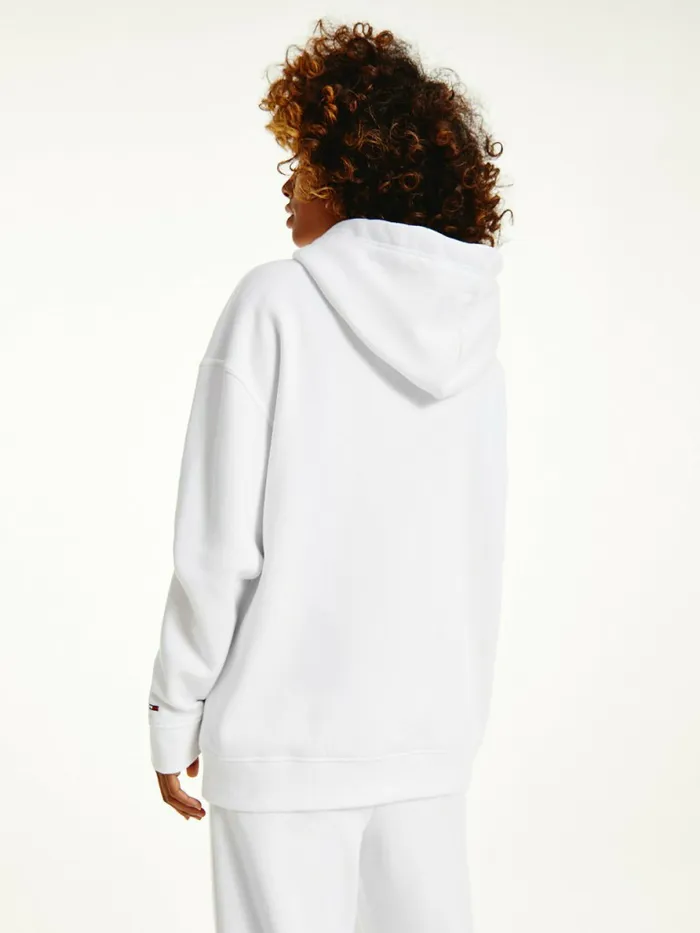 Tommy Hilfiger Signature Logo Oversized Hoody White Womens Sweatshirts and Hoodies Online