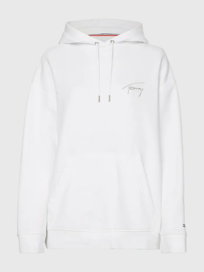 Tommy Hilfiger Signature Logo Oversized Hoody White Womens Sweatshirts and Hoodies Online