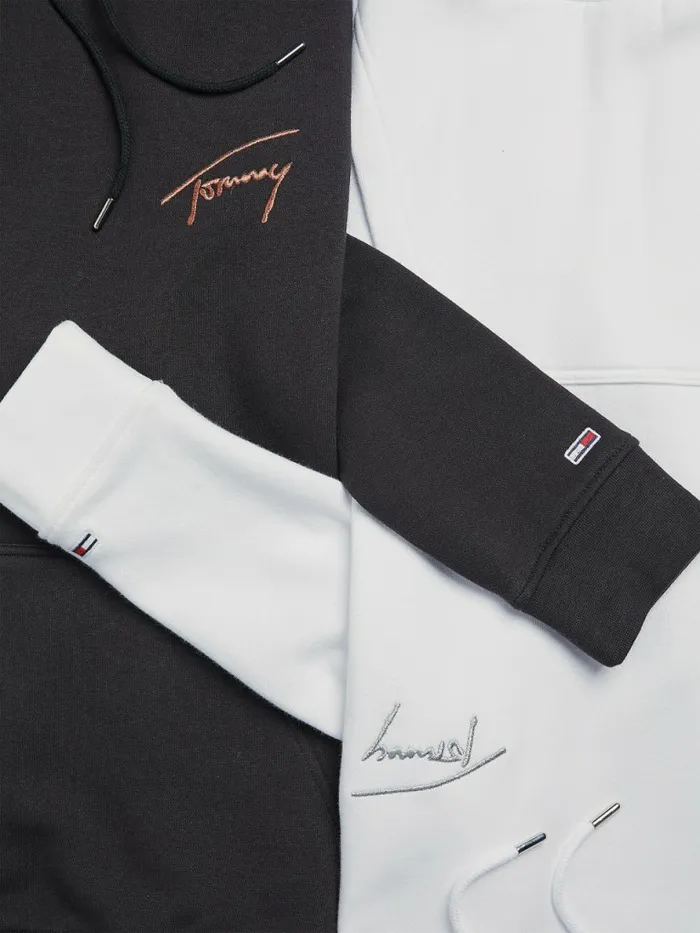 Tommy Hilfiger Signature Logo Oversized Hoody White Womens Sweatshirts and Hoodies Online