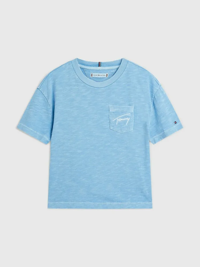 Tommy Hilfiger Signature Logo Pocket TShirt Blue Crush Girls Tops and TShirts On Sale