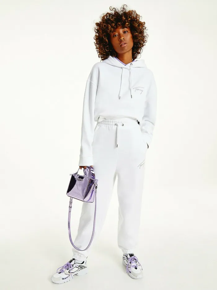 Tommy Hilfiger Signature Logo Recycled Jersey Joggers White Womens Trousers