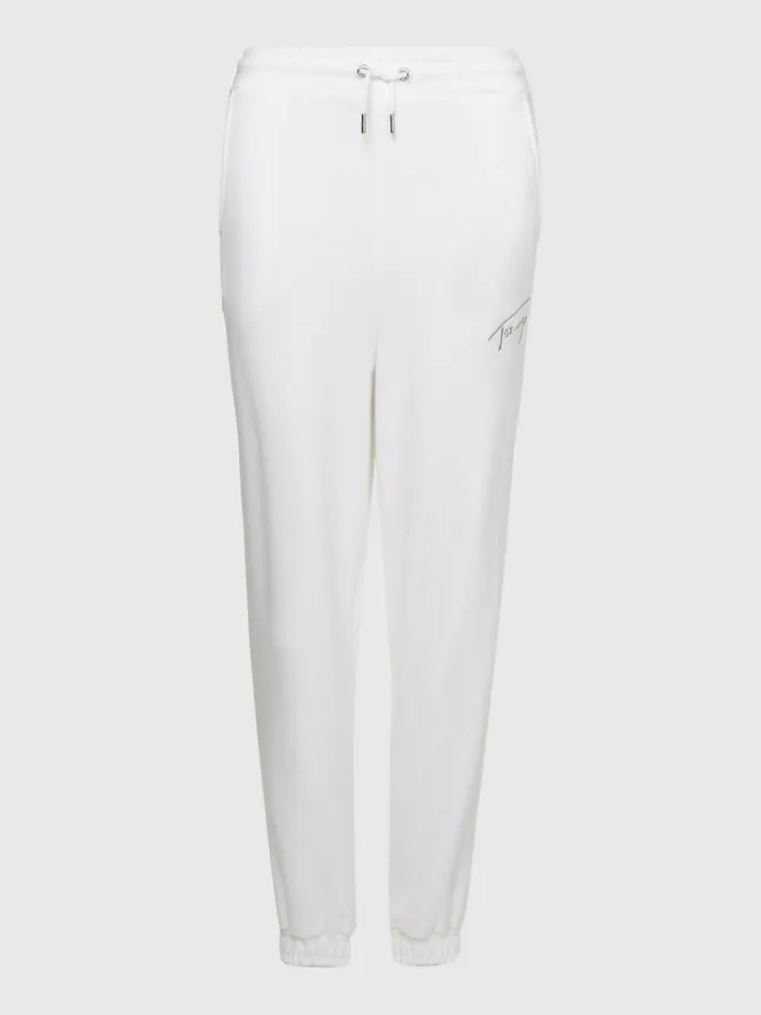 Tommy Hilfiger Signature Logo Recycled Jersey Joggers White Womens Trousers