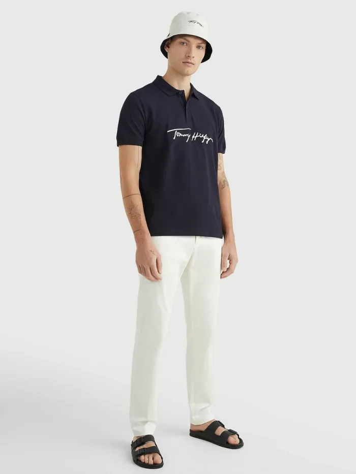 Tommy Hilfiger Signature Logo Regular Fit Polo Desert Sky Mens Polo Shirts Cheap On Sale