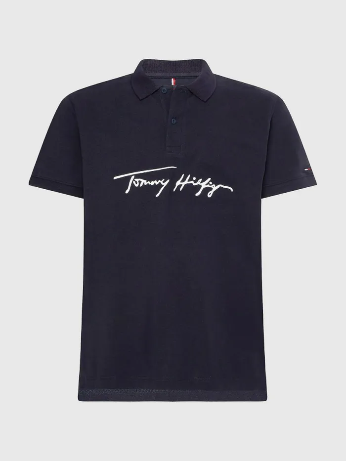 Tommy Hilfiger Signature Logo Regular Fit Polo Desert Sky Mens Polo Shirts Cheap On Sale