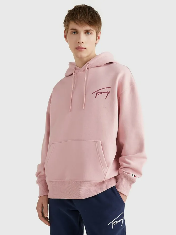 Tommy Hilfiger Signature Logo Relaxed Fit Hoody Broadway Pink Mens Sweatshirts and Hoodies Sale Tommy Hilfiger Signature Logo Relaxed Fit Hoody Broadway Pink Mens Sweatshirts and Hoodies Sale
