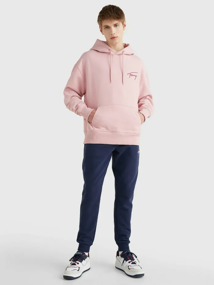 Tommy Hilfiger Signature Logo Relaxed Fit Hoody Broadway Pink Mens Sweatshirts and Hoodies Sale
