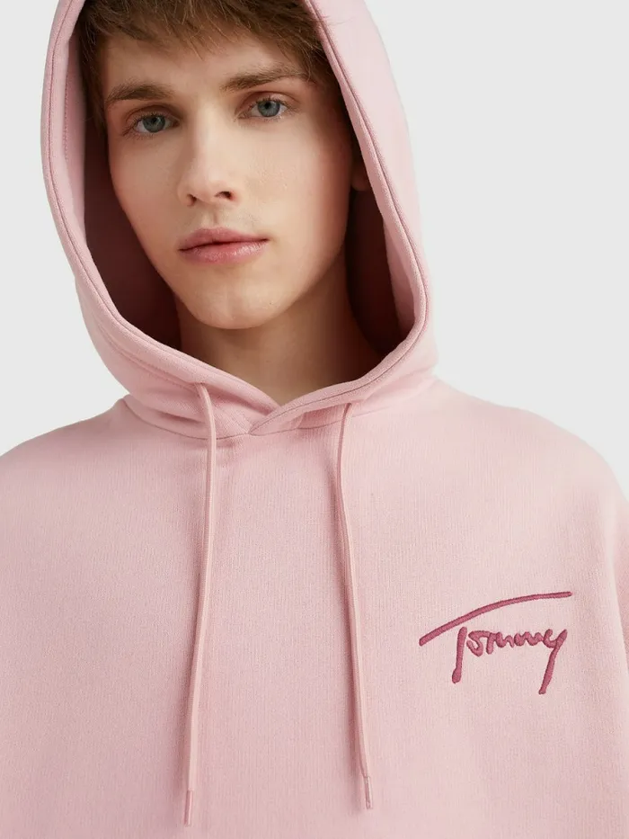 Tommy Hilfiger Signature Logo Relaxed Fit Hoody Broadway Pink Mens Sweatshirts and Hoodies Sale