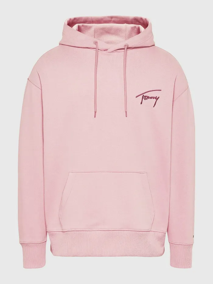 Tommy Hilfiger Signature Logo Relaxed Fit Hoody Broadway Pink Mens Sweatshirts and Hoodies Sale