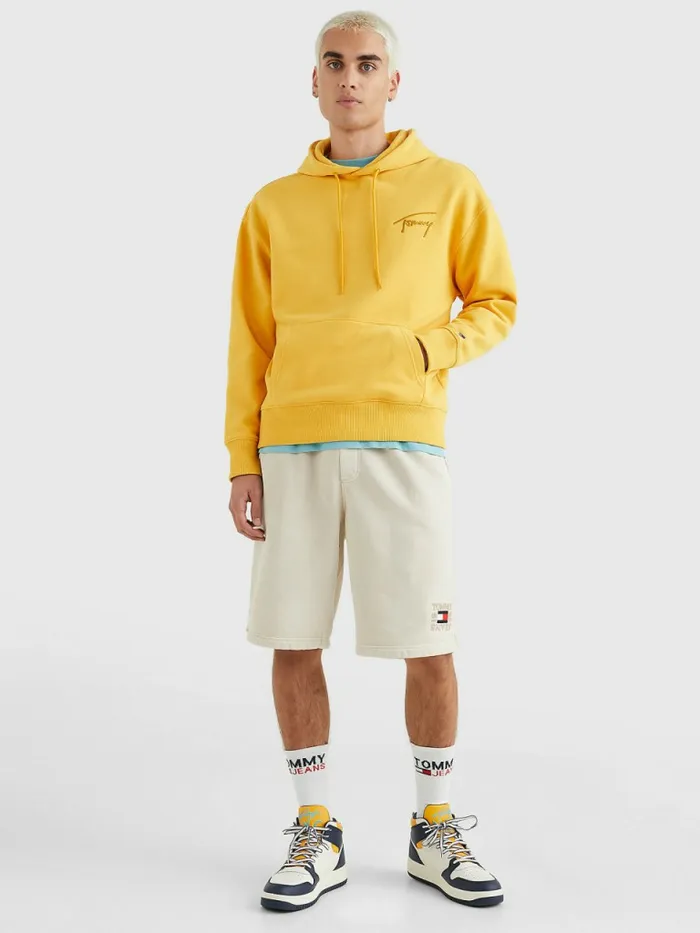 Tommy Hilfiger Signature Logo Relaxed Fit Hoody Prairie Yellow Mens Sweatshirts and Hoodies On Sale
