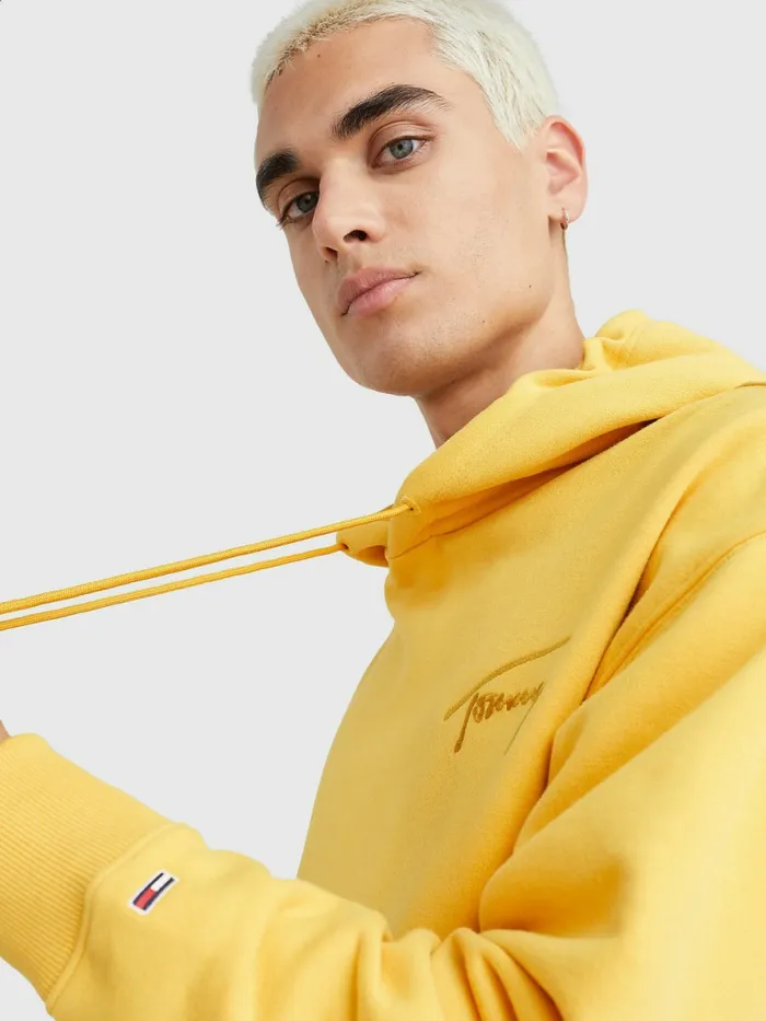Tommy Hilfiger Signature Logo Relaxed Fit Hoody Prairie Yellow Mens Sweatshirts and Hoodies On Sale