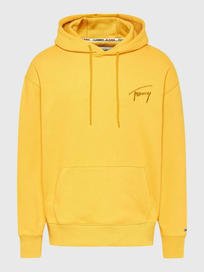 Tommy Hilfiger Signature Logo Relaxed Fit Hoody Prairie Yellow Mens Sweatshirts and Hoodies On Sale