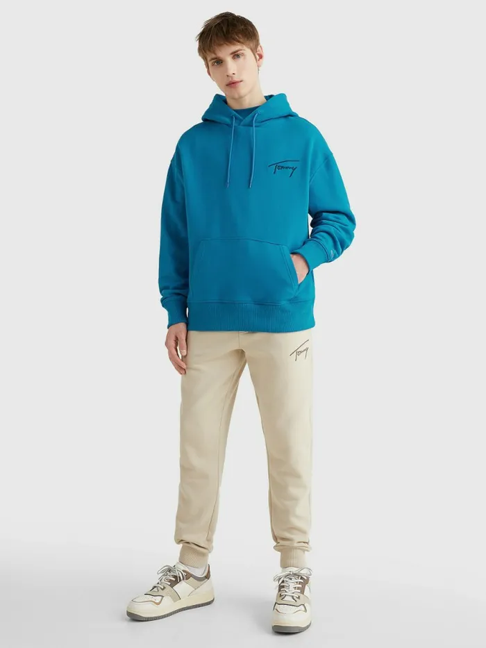 Tommy Hilfiger Signature Logo Relaxed Fit Hoody Regatta Blue Mens Sweatshirts and Hoodies Sale