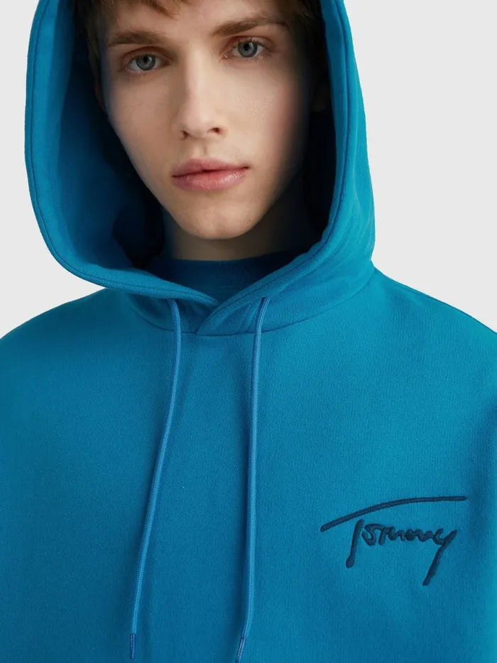 Tommy Hilfiger Signature Logo Relaxed Fit Hoody Regatta Blue Mens Sweatshirts and Hoodies Sale