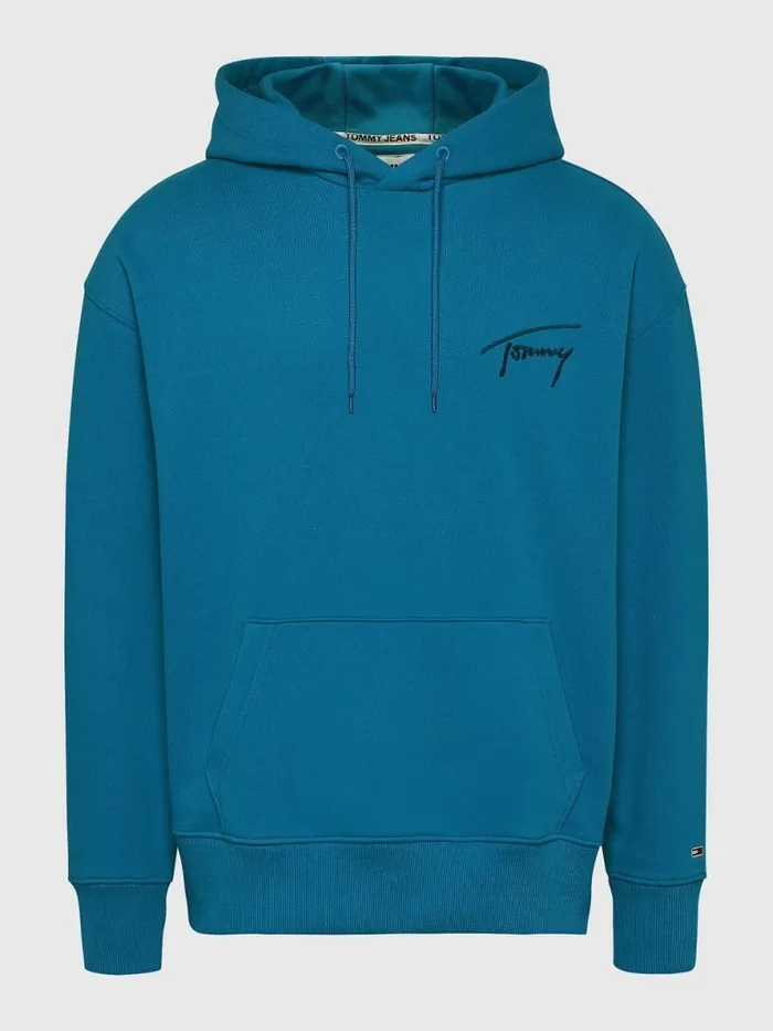 Tommy Hilfiger Signature Logo Relaxed Fit Hoody Regatta Blue Mens Sweatshirts and Hoodies Sale