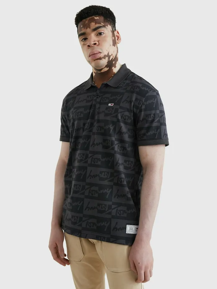 Tommy Hilfiger Signature Logo Relaxed Fit Polo Black Mens Polo Shirts Cheap On Sale Tommy Hilfiger Signature Logo Relaxed Fit Polo Black Mens Polo Shirts Cheap On Sale