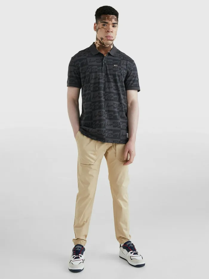 Tommy Hilfiger Signature Logo Relaxed Fit Polo Black Mens Polo Shirts Cheap On Sale