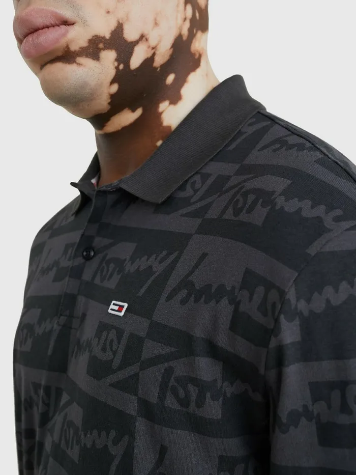 Tommy Hilfiger Signature Logo Relaxed Fit Polo Black Mens Polo Shirts Cheap On Sale