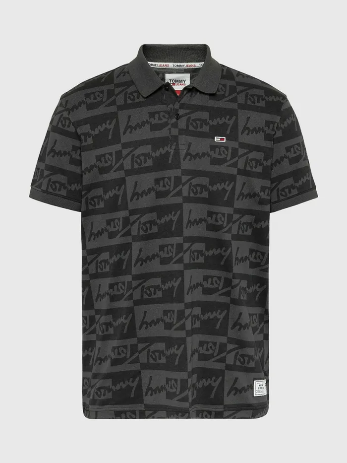 Tommy Hilfiger Signature Logo Relaxed Fit Polo Black Mens Polo Shirts Cheap On Sale